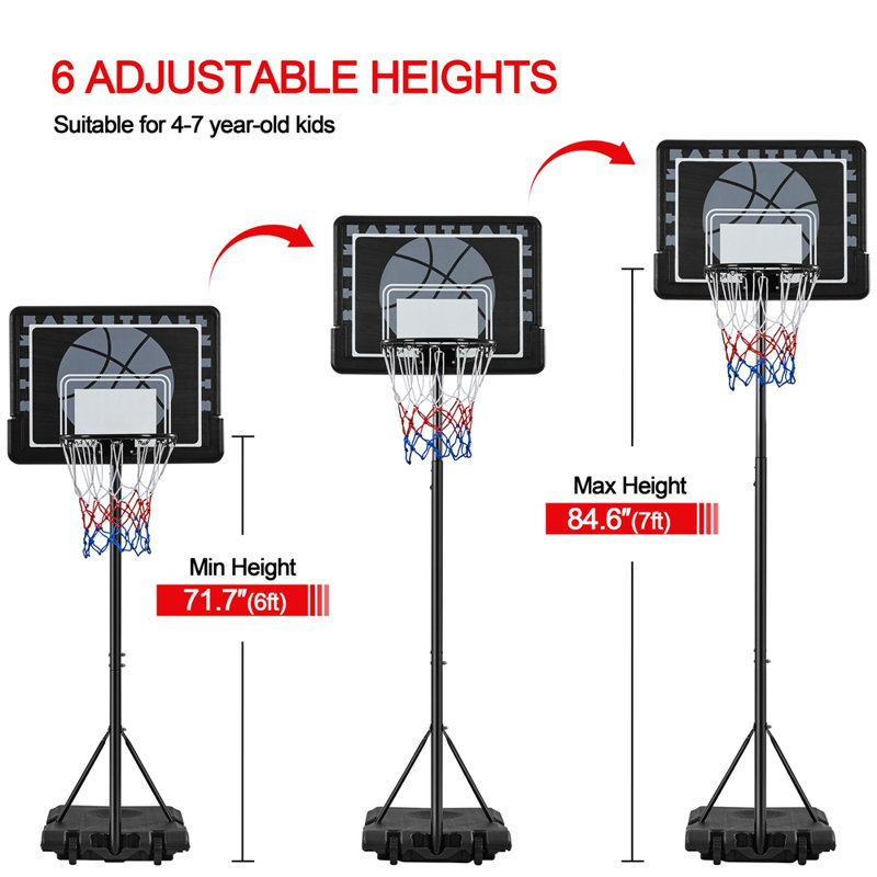 Yaheetech Height Adjustable Metal Portable FullSize Basketball Hoop
